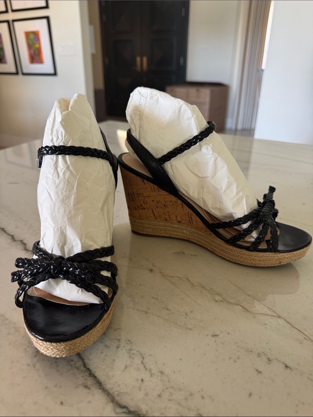Prada Women’s Black Braided Wedge Sandals size EU 39